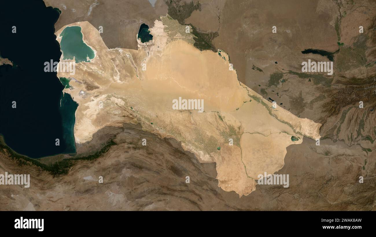 Turkmenistan highlighted on a low resolution satellite map Stock Photo ...