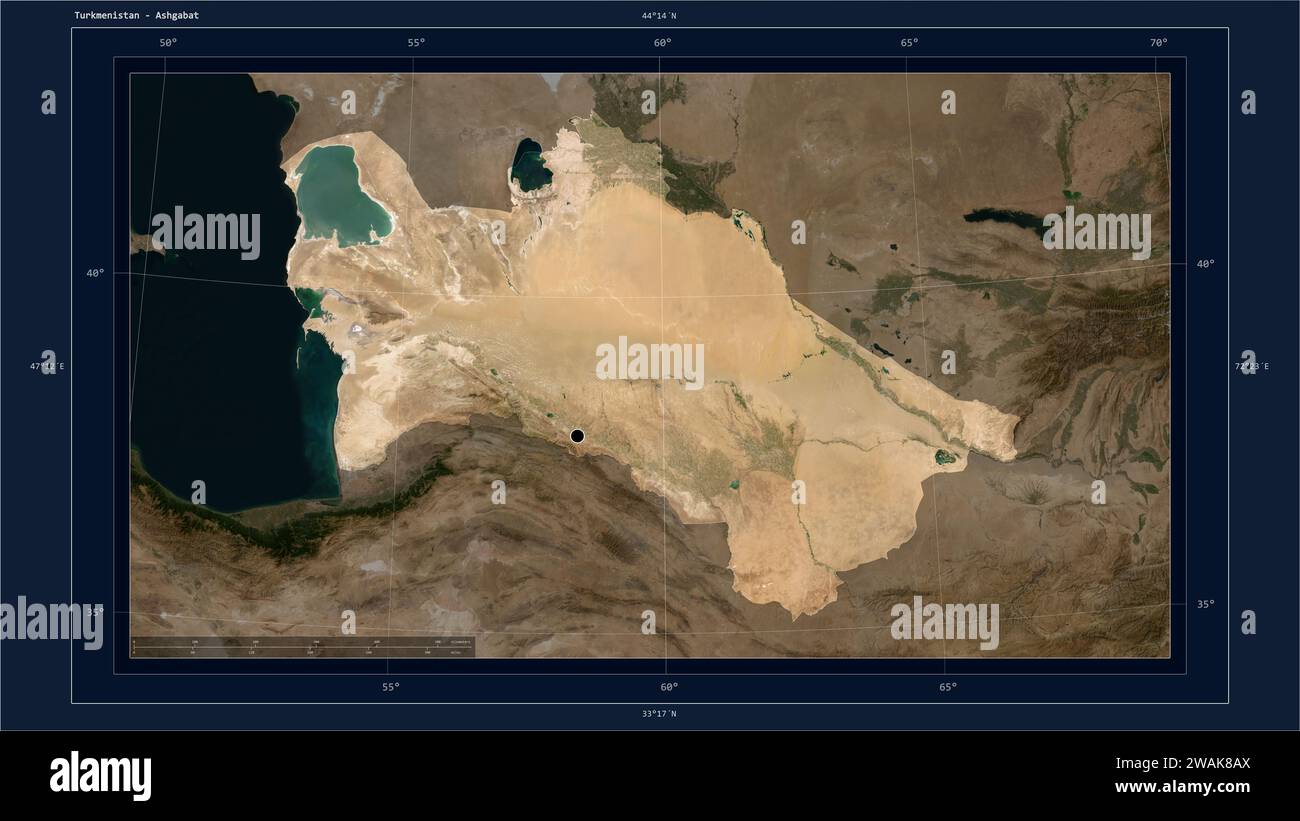 Turkmenistan highlighted on a low resolution satellite map map with the ...
