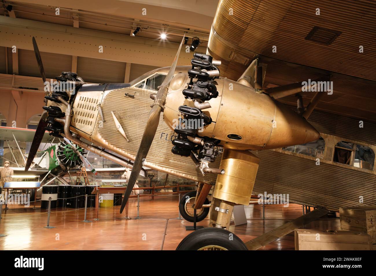 1928 Ford 4-AT-B Tri-Motor airplane, named the Floyd Bennett, on display at the Henry Ford Museum of American Innovation in Dearborn Michigan USA Stock Photo