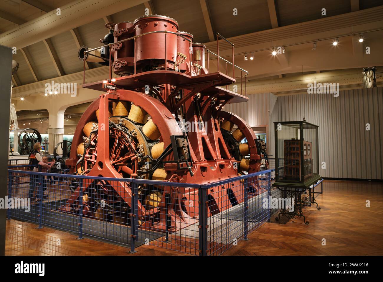 Triple expansion steam engine and electrical generator, from 1891, on display at The Henry Ford Museum of American Innovation, Dearborn Michigan USA Stock Photo