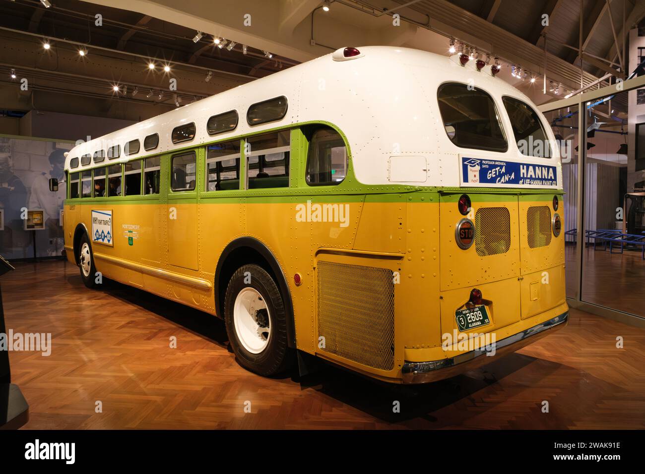 The bus on which Rosa Parks was arrested, in 1955, for failing to give up her seat to a white man, at The Henry Ford Museum of American Innovation Stock Photo