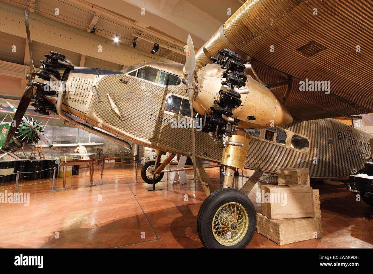1928 Ford 4-AT-B Tri-Motor airplane, named the Floyd Bennett, on display at the Henry Ford Museum of American Innovation in Dearborn Michigan USA Stock Photo