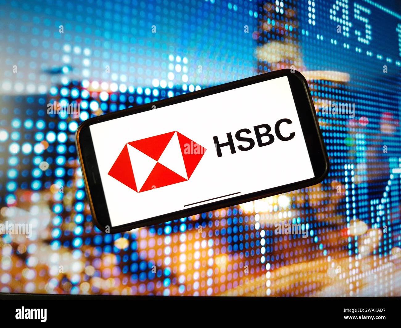 Konskie, Poland January 04, 2024 HSBC company logo displayed on