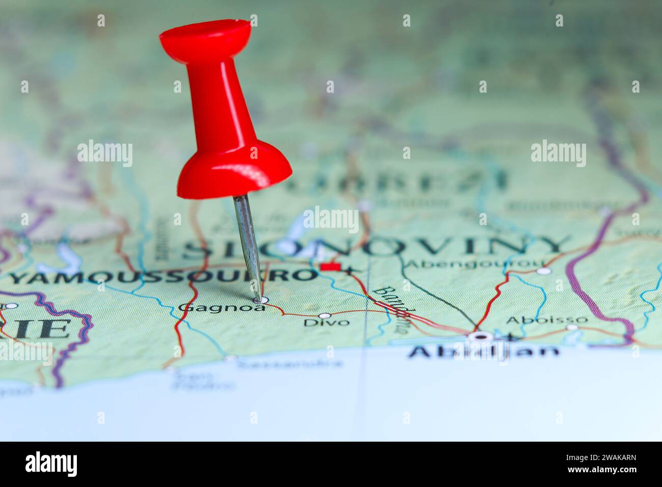 Gagnon, Ivory Coast pin on map Stock Photo