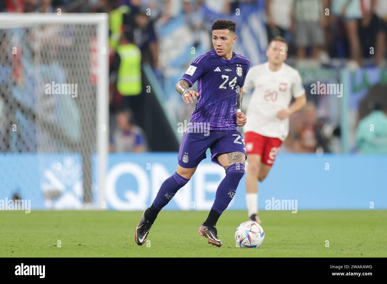 Enzo Fernandez of Argentina seen in action during the FIFA World Cup Qatar 2022 match between Poland and Argentina at Stadium 974. Final score; Poland 0:2 Argentina. Stock Photo