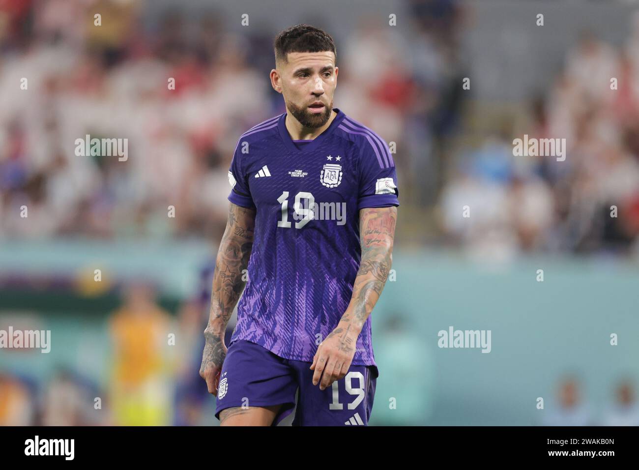 Nicolas Otamendi of Argentina seen in action during the FIFA World Cup Qatar 2022 match between Poland and Argentina at Stadium 974. Final score; Poland 0:2 Argentina. Stock Photo