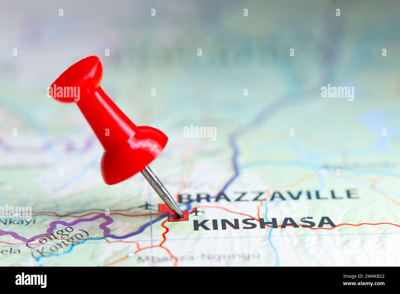 Kinshasa, Congo pin on map Stock Photo