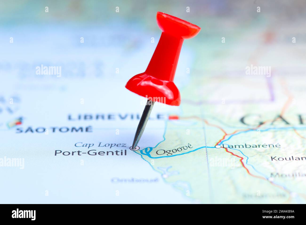 Port Gentil, Gabon pin on map Stock Photo - Alamy