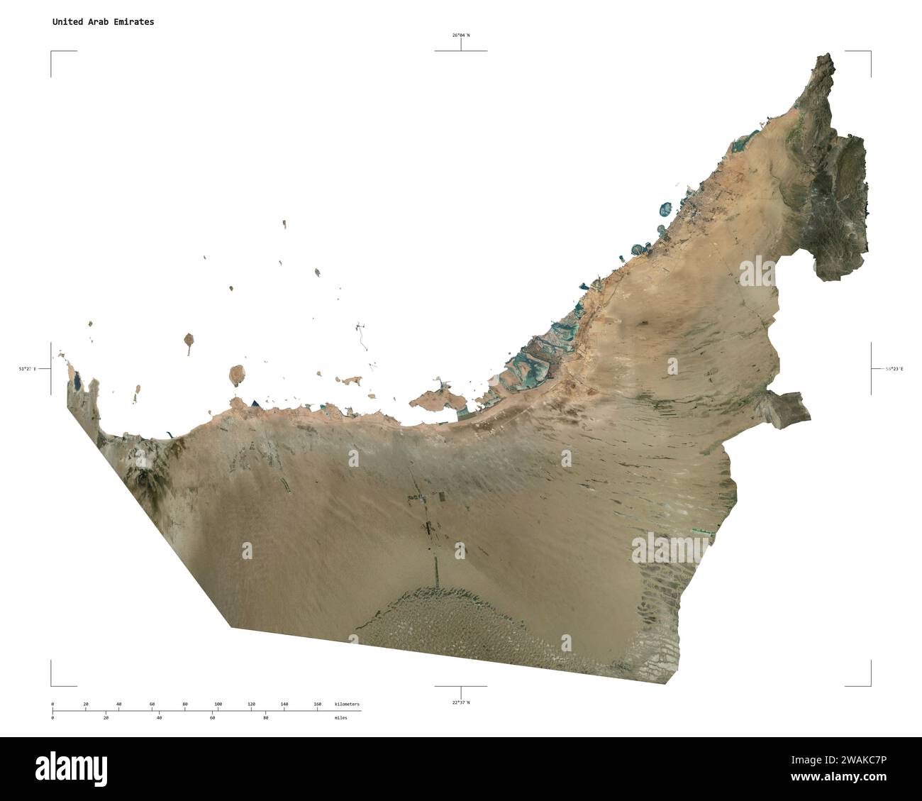 Shape of a high resolution satellite map of the United Arab Emirates ...