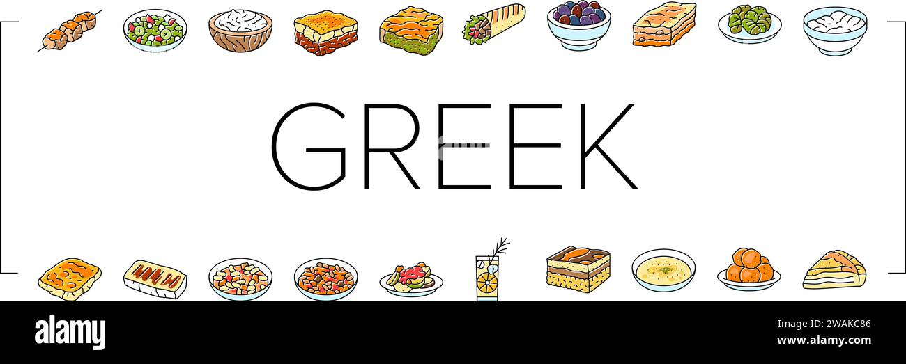 greek cuisine food lunch icons set vector Stock Vector Image & Art - Alamy