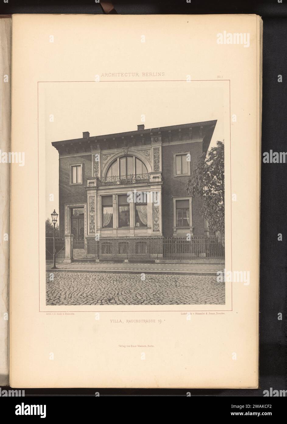 View of a villa at Rauchstrasse 19 in Berlin, Germany, Anonymous, c. 1872 - in or before c. 1877 photomechanical print This print is part of a cover with a hundred prints and six text magazines. Berlindresden publishers: Berlin paper collotype detached house in city Berlin Stock Photo