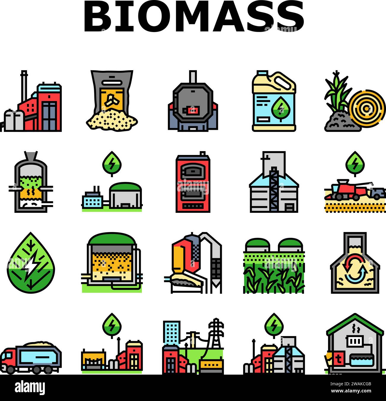 biomass energy plant power icons set vector Stock Vector Image & Art ...