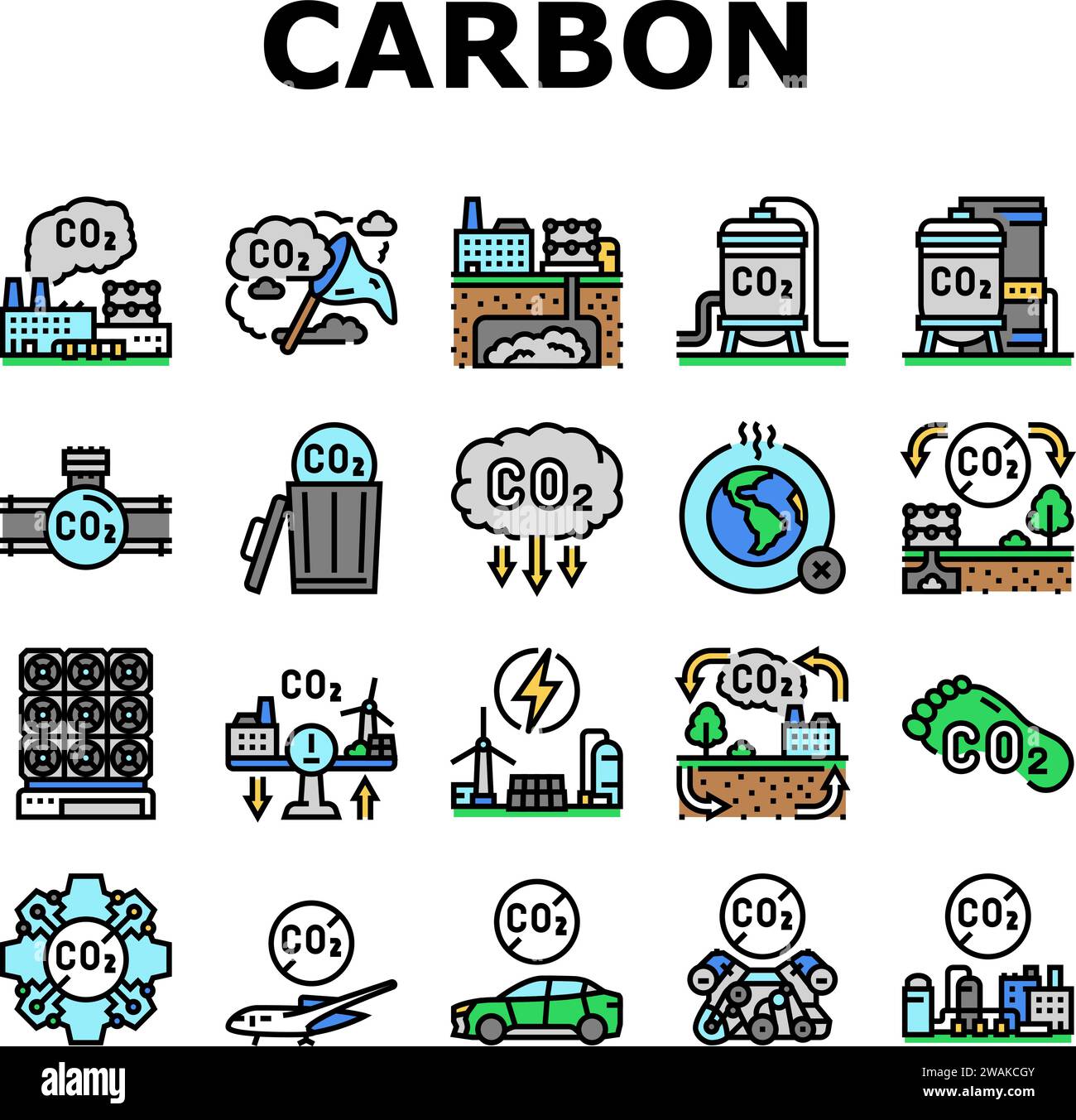 carbon capture co2 storage icons set vector Stock Vector Image & Art ...