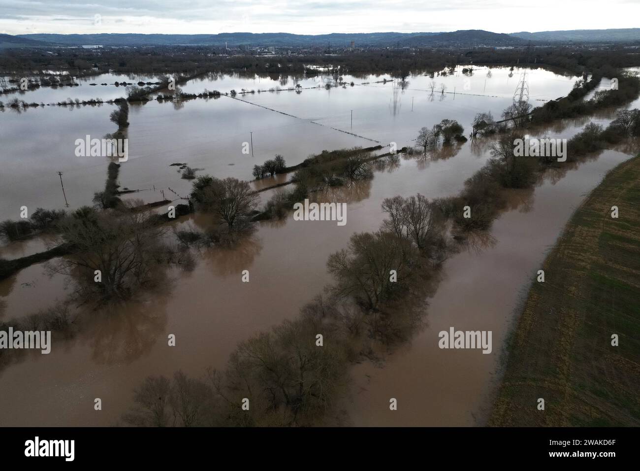 Storm Henk flooding at the village of Maisemore, near Gloucester, Gloucestershire - 5 January 2024 Picture by Antony Thompson/Thousand Word Media Ltd Stock Photo