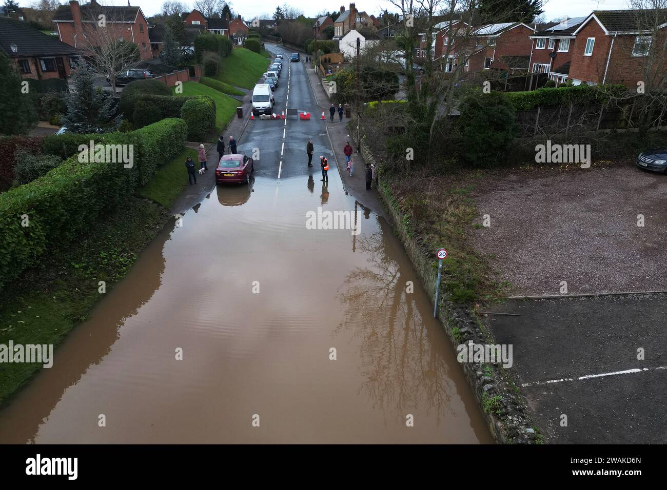 Storm Henk flooding at the village of Maisemore, near Gloucester