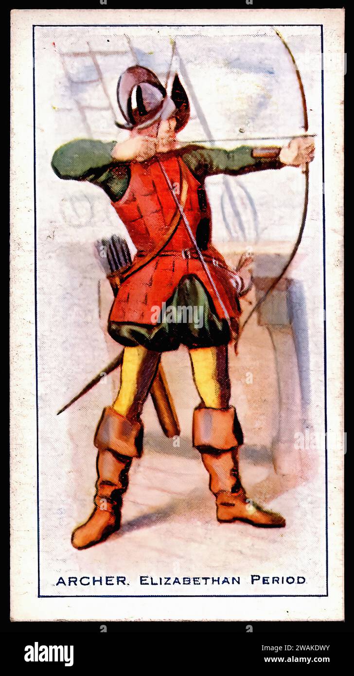Archer, Elizabethan Period - Vintage Cigarette Card Illustration Stock Photo