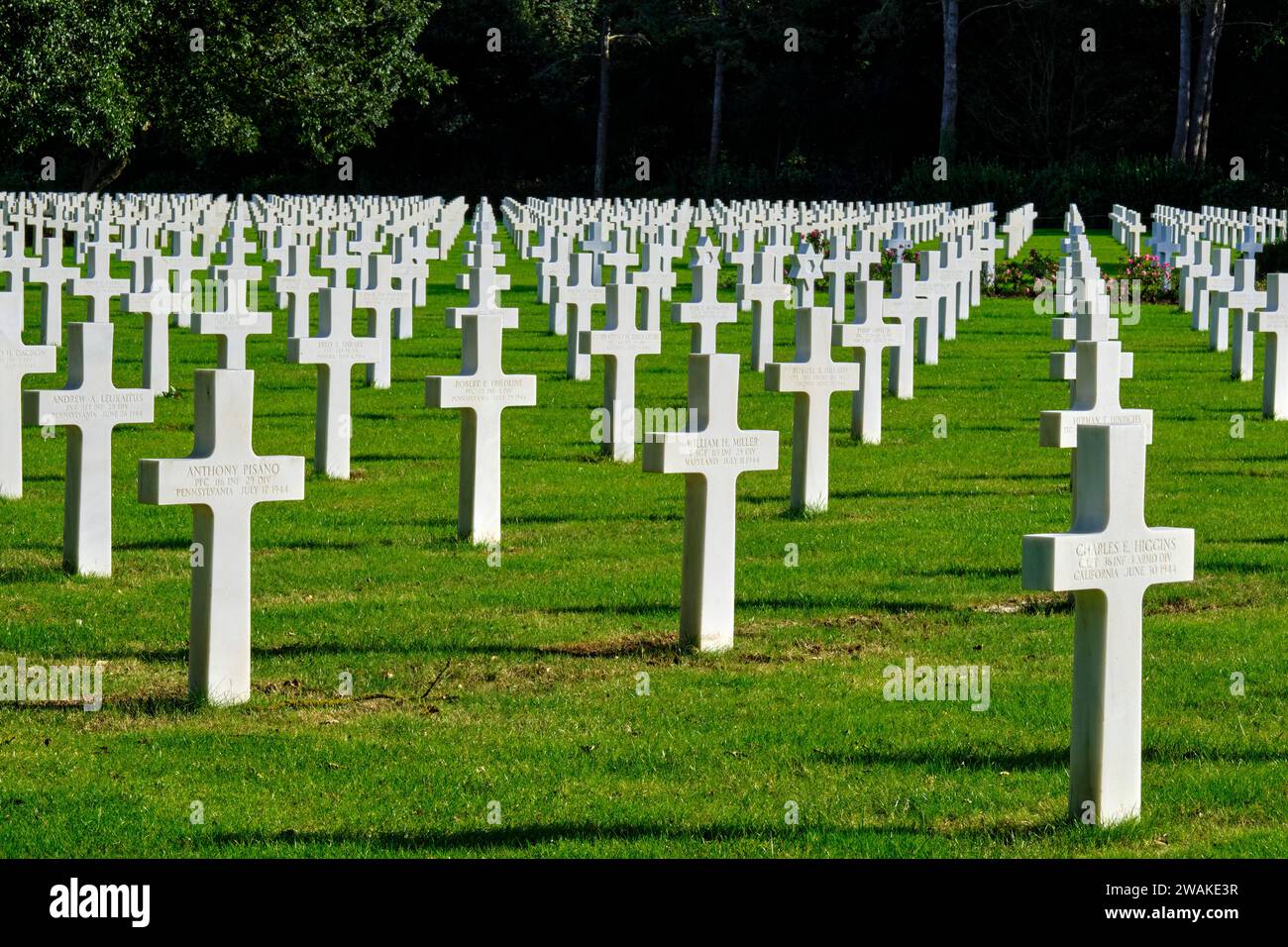 France, Calvados, Colleville-sur-Mer, landing beach of Omaha Beach, American cemetery of Colleville-sur-Mer Stock Photo