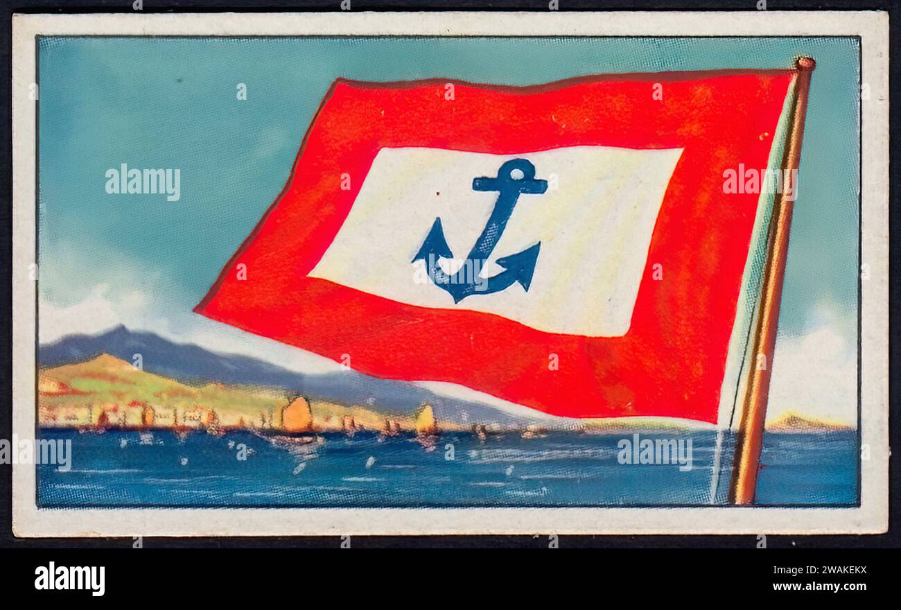 House Flag, Ben Line Steamers Ltd - Vintage German Cigarette Card Illustration Stock Photo