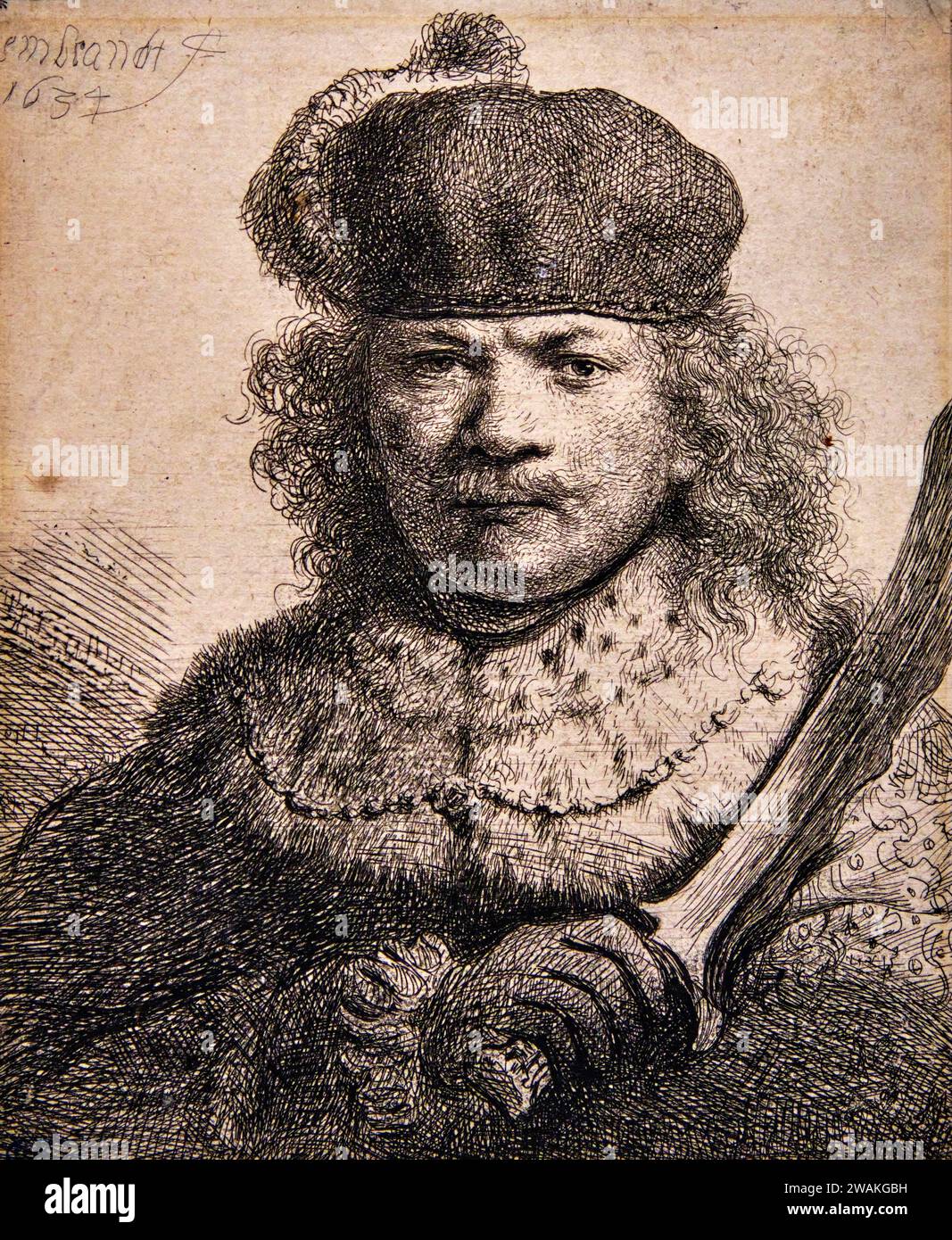 Rembrandt etching exhibition, Rembrandt with the flaming saber, 1634