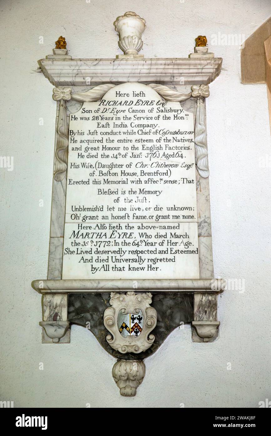 UK, England, Oxfordshire, Cottisford, St Mary’s Church, interior, 1761 Richard Eyre East India Company interest memorial Stock Photo