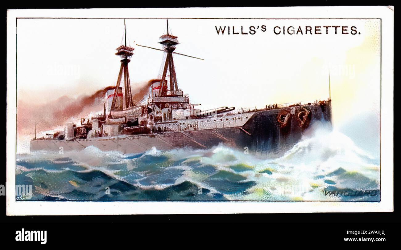 HMS Vanguard, Battleship - Vintage Cigarette Card Illustration Stock Photo