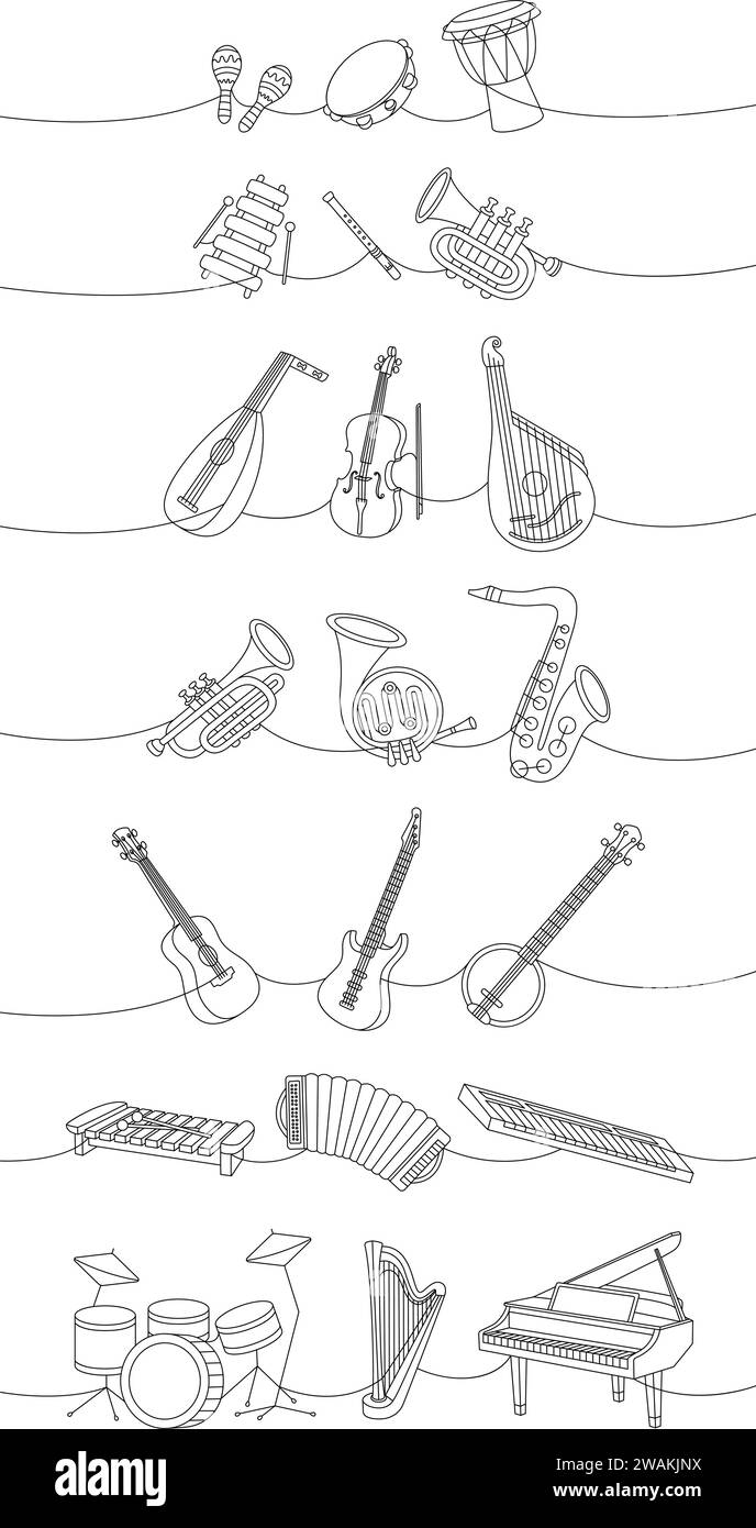 Musical instruments. Djembe drum, bongo, maracas, xylophone, flute