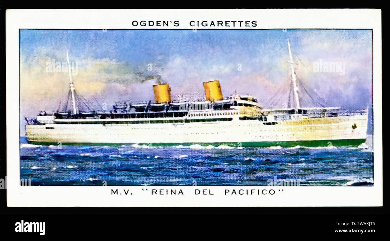 M.V.  Riena del Pacifico - Vintage Cigarette Card Illustration Stock Photo