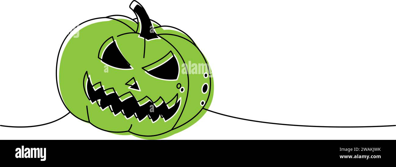 Pumpkin with face, autumn vegetable one line colored continuous drawing ...