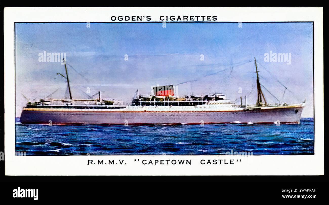 R.M.M.V.  Capetown Castle - Vintage Cigarette Card Illustration Stock Photo