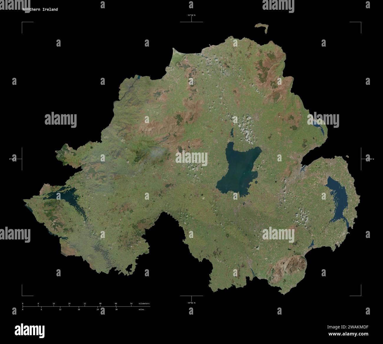 Shape of a high resolution satellite map of the Northern Ireland, with ...