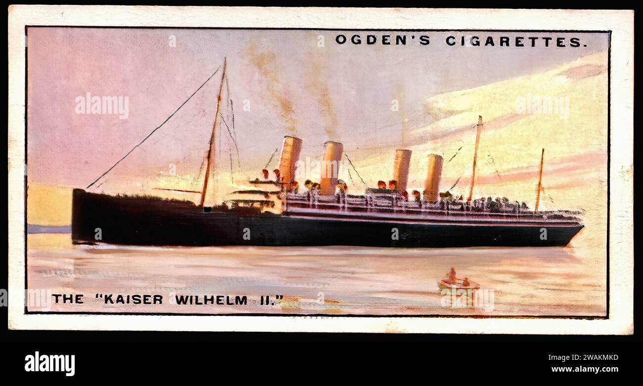 Steamship  Kaiser Wilhelm II - Vintage Cigarette Card Illustration Stock Photo