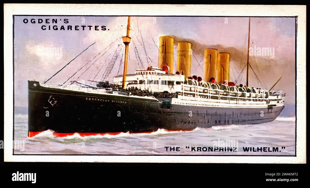 Steamship  Kronprinz Wilhelm - Vintage Cigarette Card Illustration Stock Photo