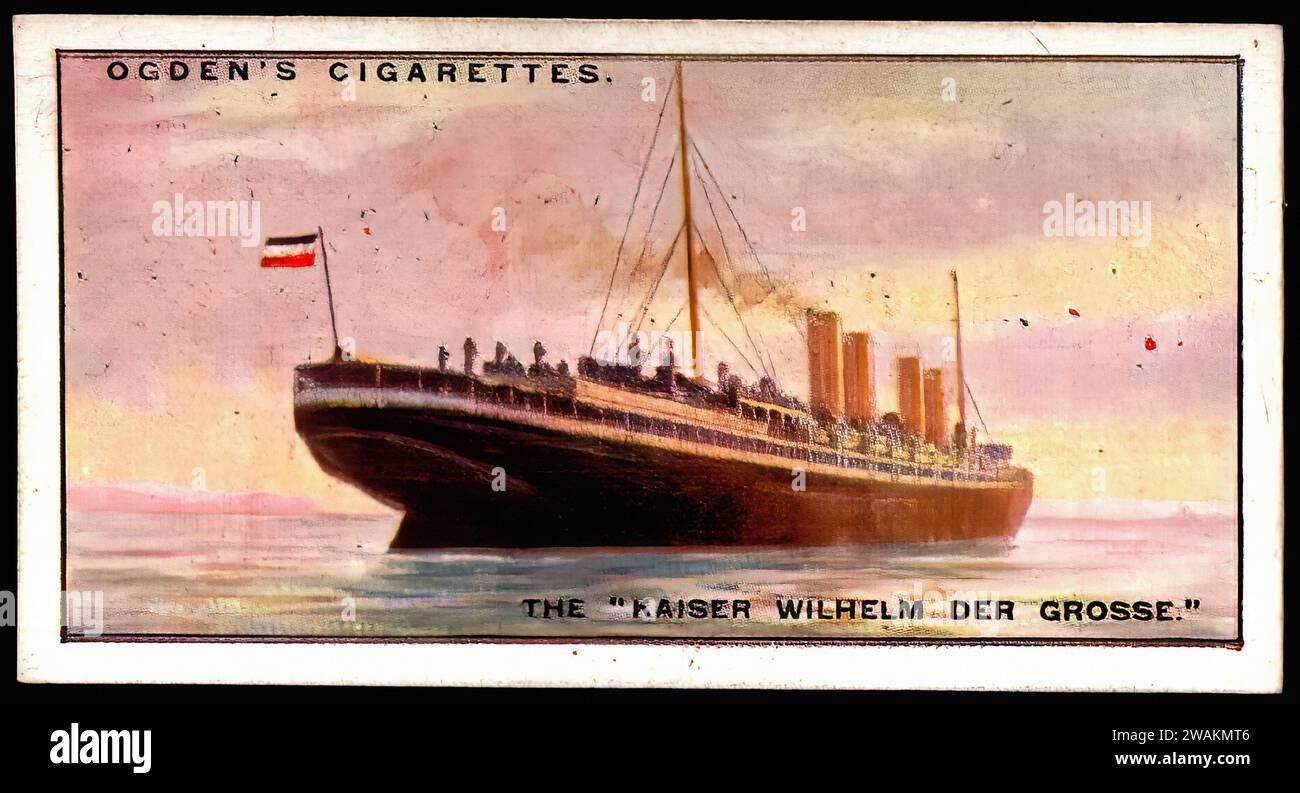 Steamship  Kaiser Wilhelm Der Grosse - Vintage Cigarette Card Illustration Stock Photo