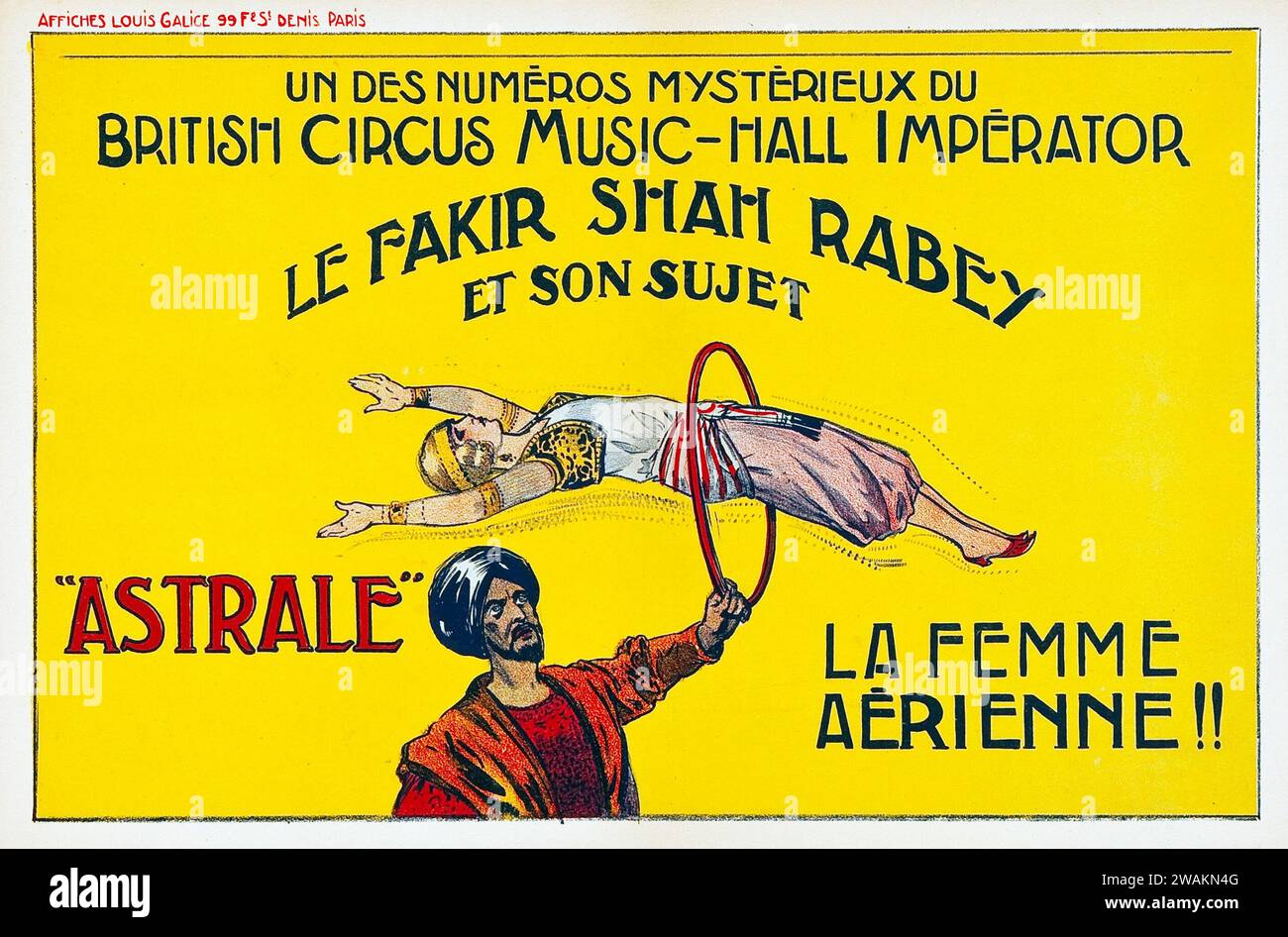 Fakir Shah Rabey Vintage French Poster (c. 1900) Mysteri - Magic Show Stock Photo
