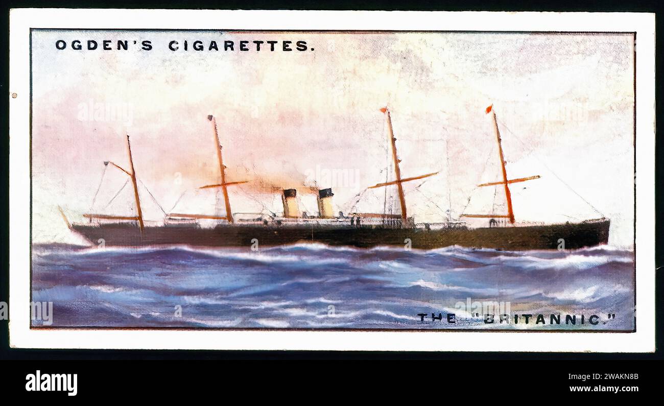 Steamship, Britannic - Vintage Cigarette Card Illustration Stock Photo