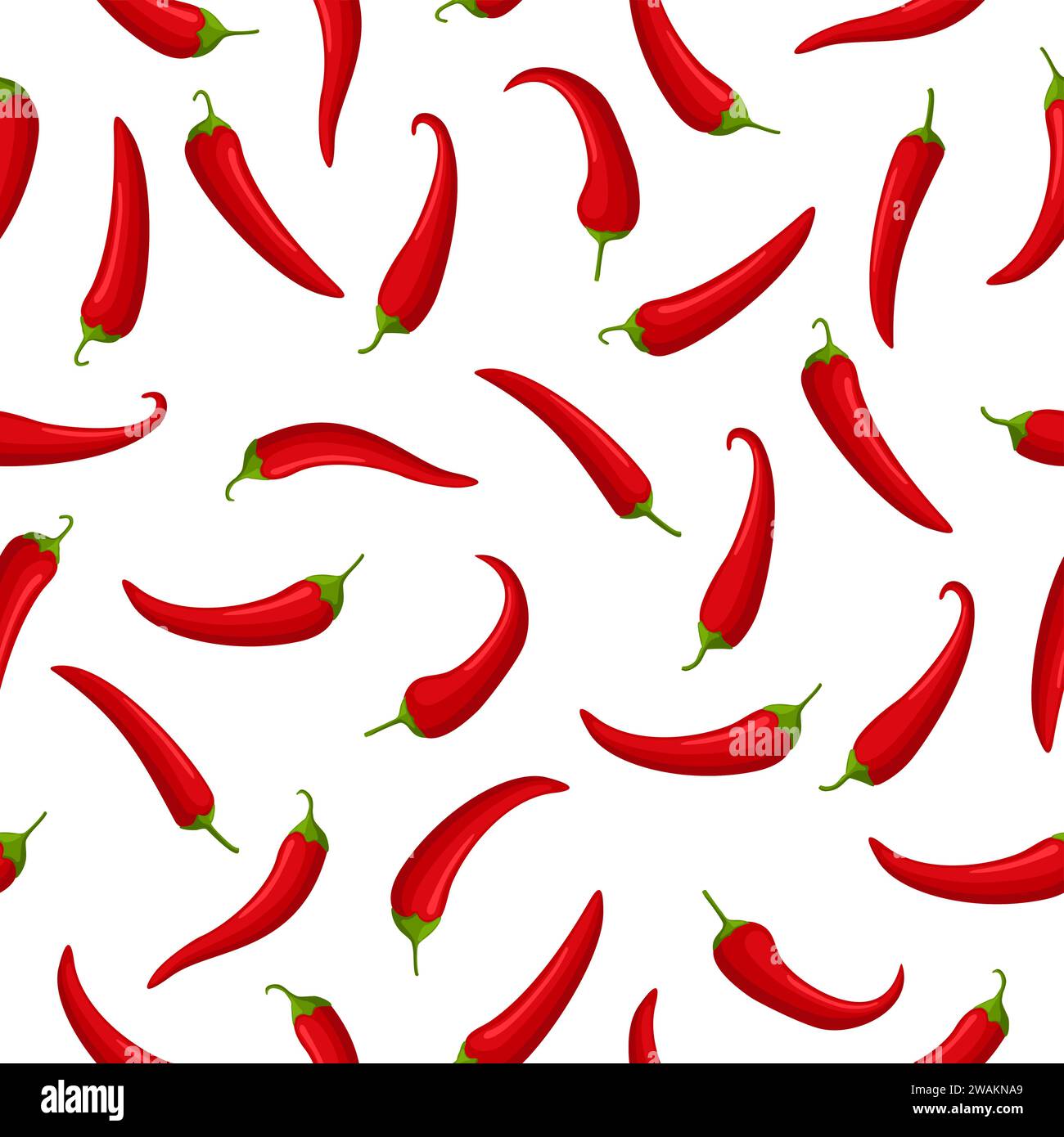 Hot red Chilly peppers on white seamless pattern background, cartoon ...
