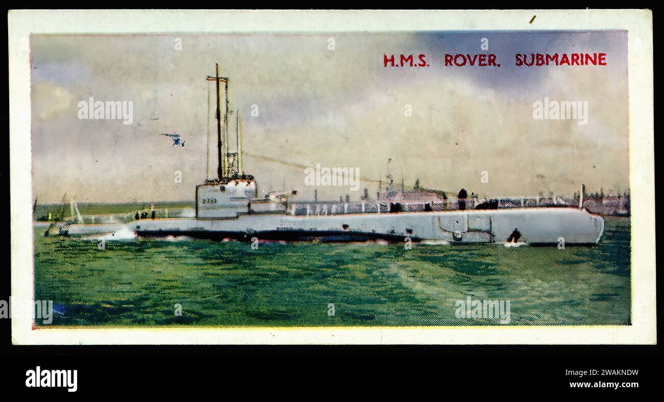 Submarine HMS Rover Vintage Cigarette Card Illustration Stock Photo