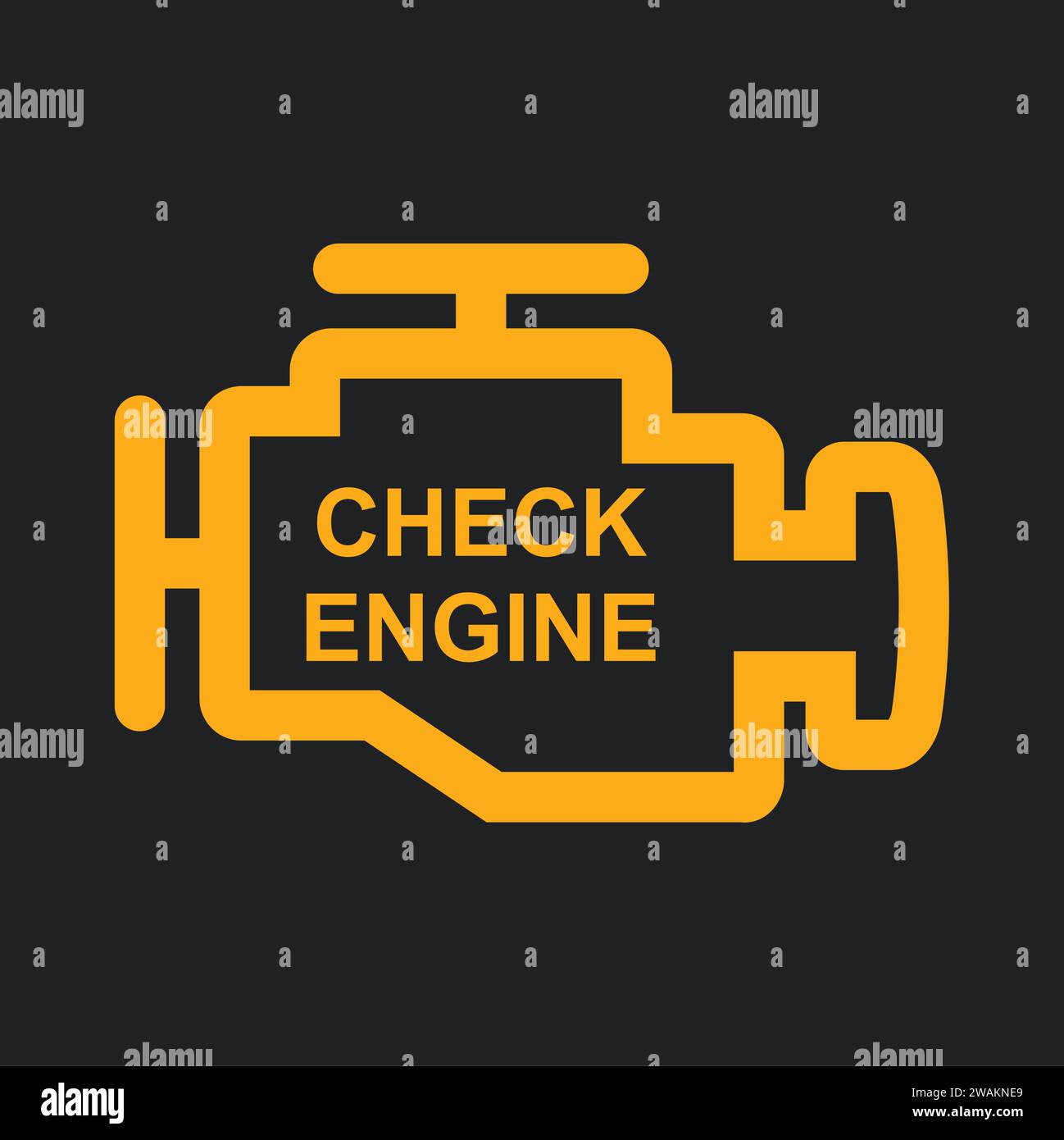 Check engine warning sign isolated in black background. Engine repair