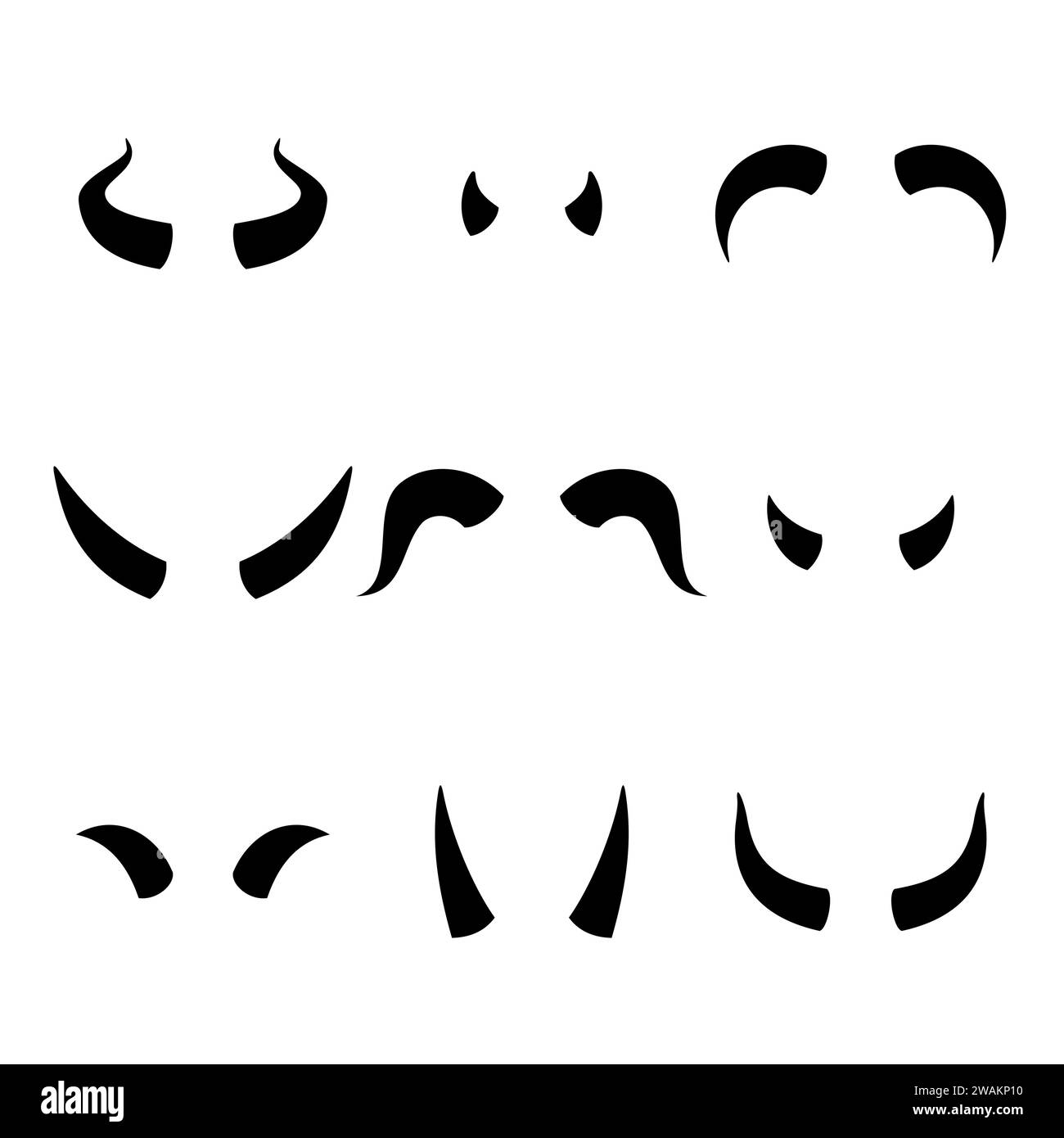 Set of Devil horns icon isolated on white background, Black devil demon