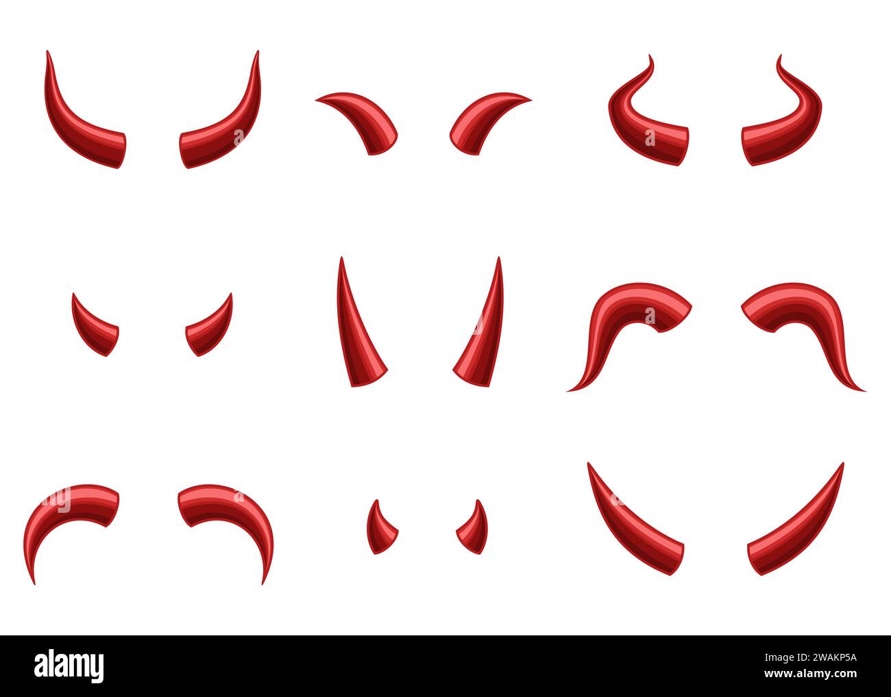 Set of Devil horns isolated on white background, Red devil demon satan