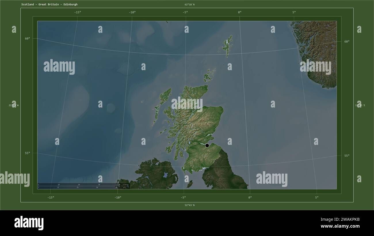 Scotland - Great Britain highlighted on a Pale colored elevation map with lakes and rivers map 