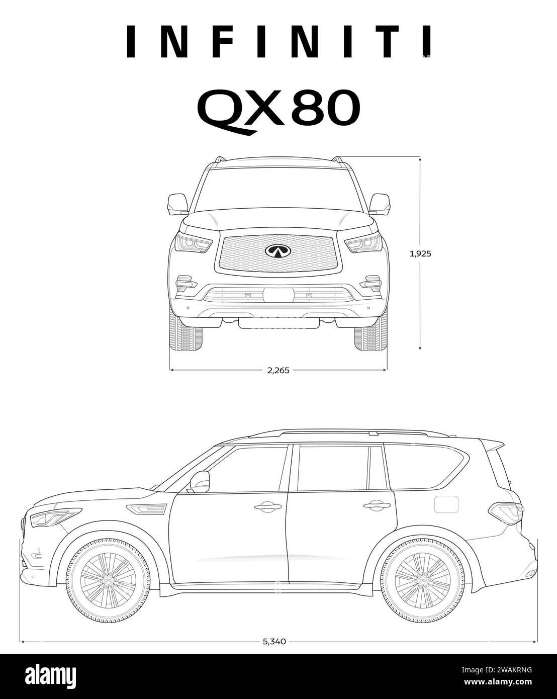 Infiniti QX80 2023 car blueprint Stock Vector