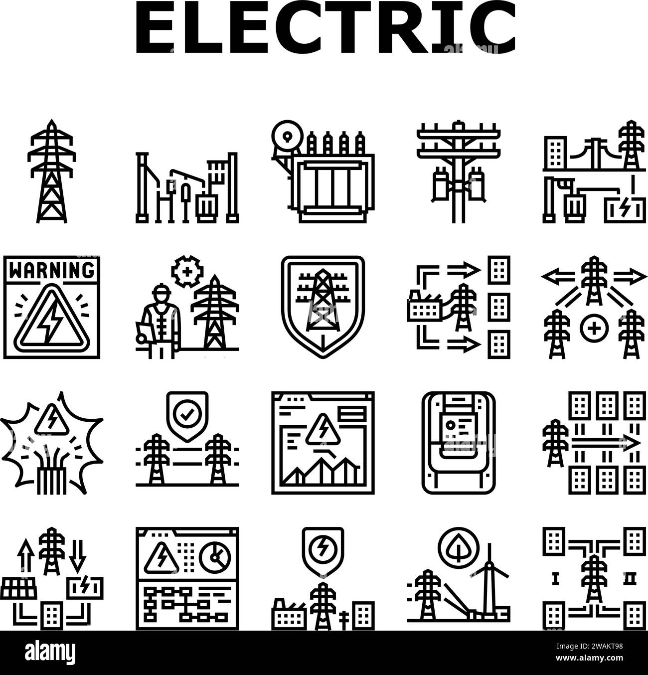 electric grid energy power icons set vector Stock Vector