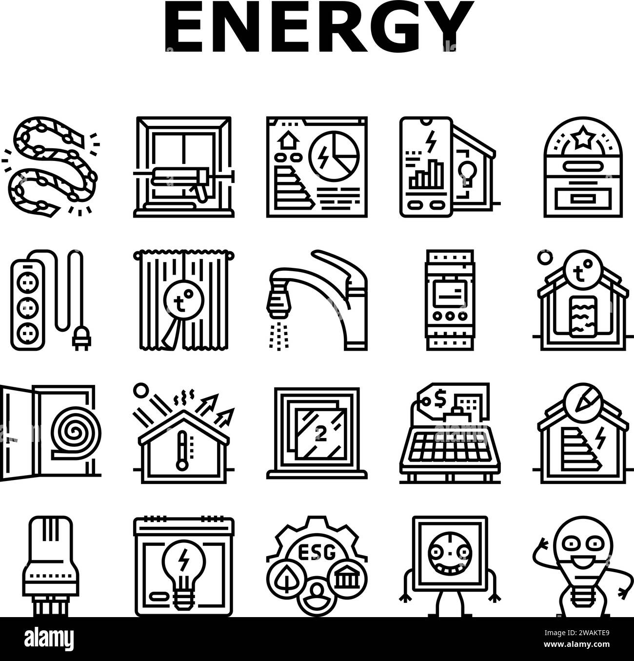 energy conservation green save icons set vector Stock Vector Image ...