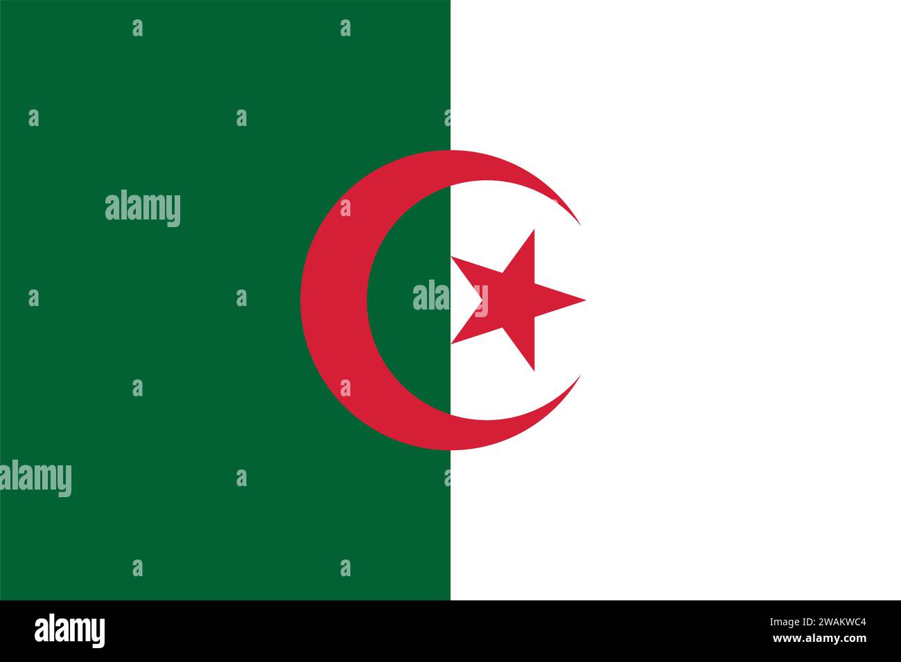 High detailed flag of Algeria. National Algeria flag.  Africa. 3D illustration. Stock Vector