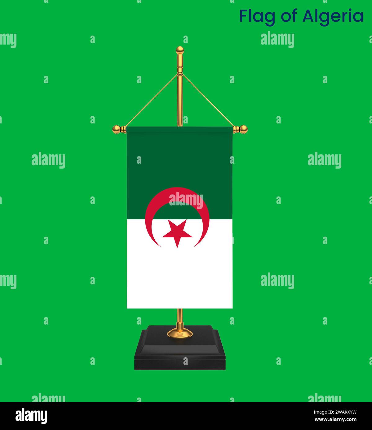 High detailed flag of Algeria. National Algeria flag. Africa. 3D illustration. Stock Photo