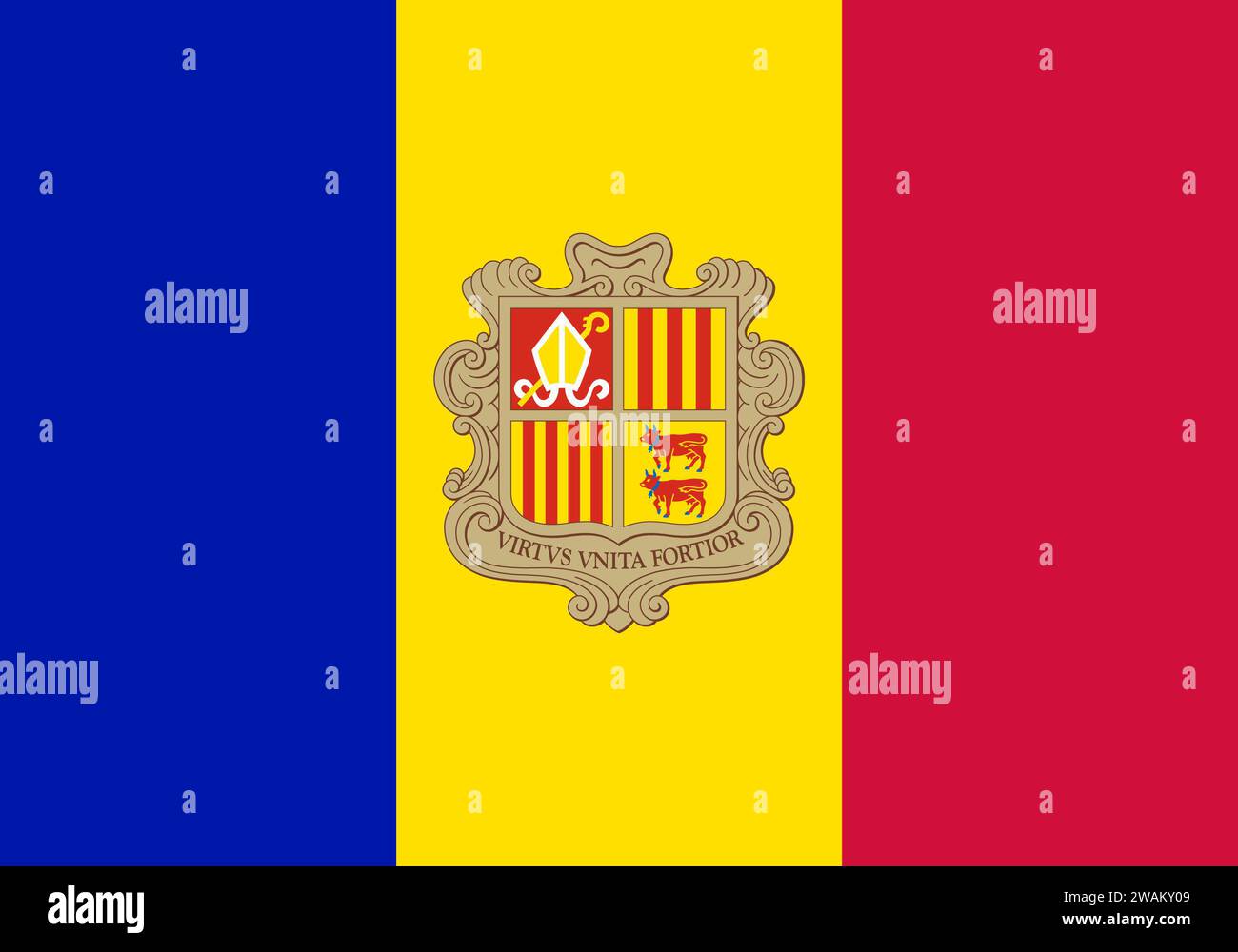 High detailed flag of Andorra. National Andorra flag. Europe. 3D illustration. Stock Photo