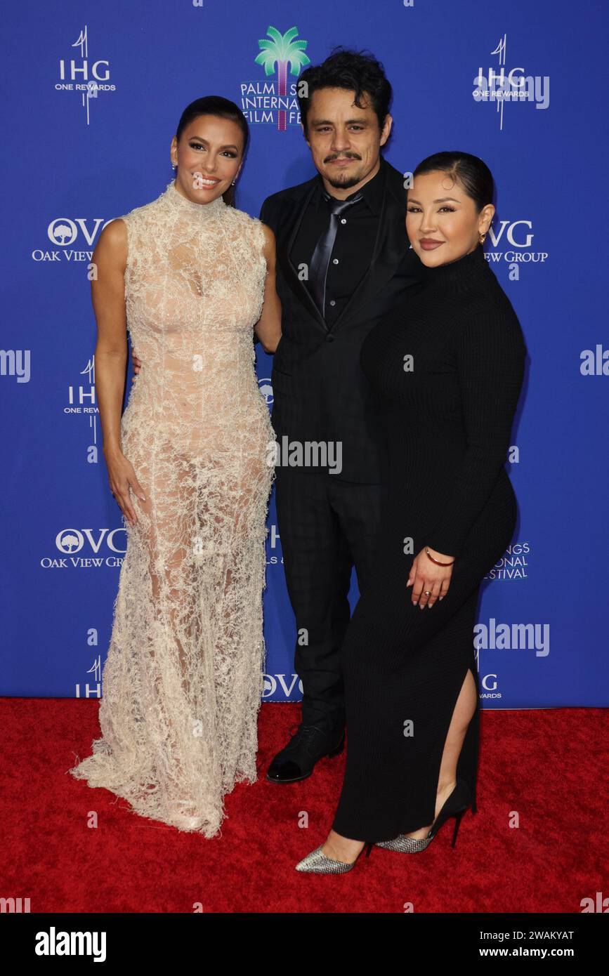 Eva Longoria, Jesse Garcia, and Annie Gonzalez attends the 35th Annual Palm Springs International Film Awards at Palm Springs Convention Center on January 04, 2024 in Palm Springs, California. Photo: CraSH/imageSPACE Credit: Imagespace/Alamy Live News Stock Photo