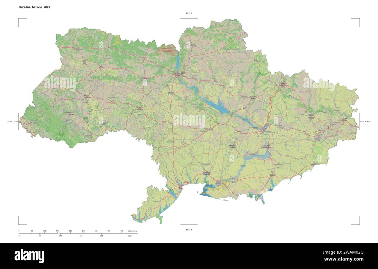 Shape of a topographic, OSM Germany style map of the Ukraine before ...
