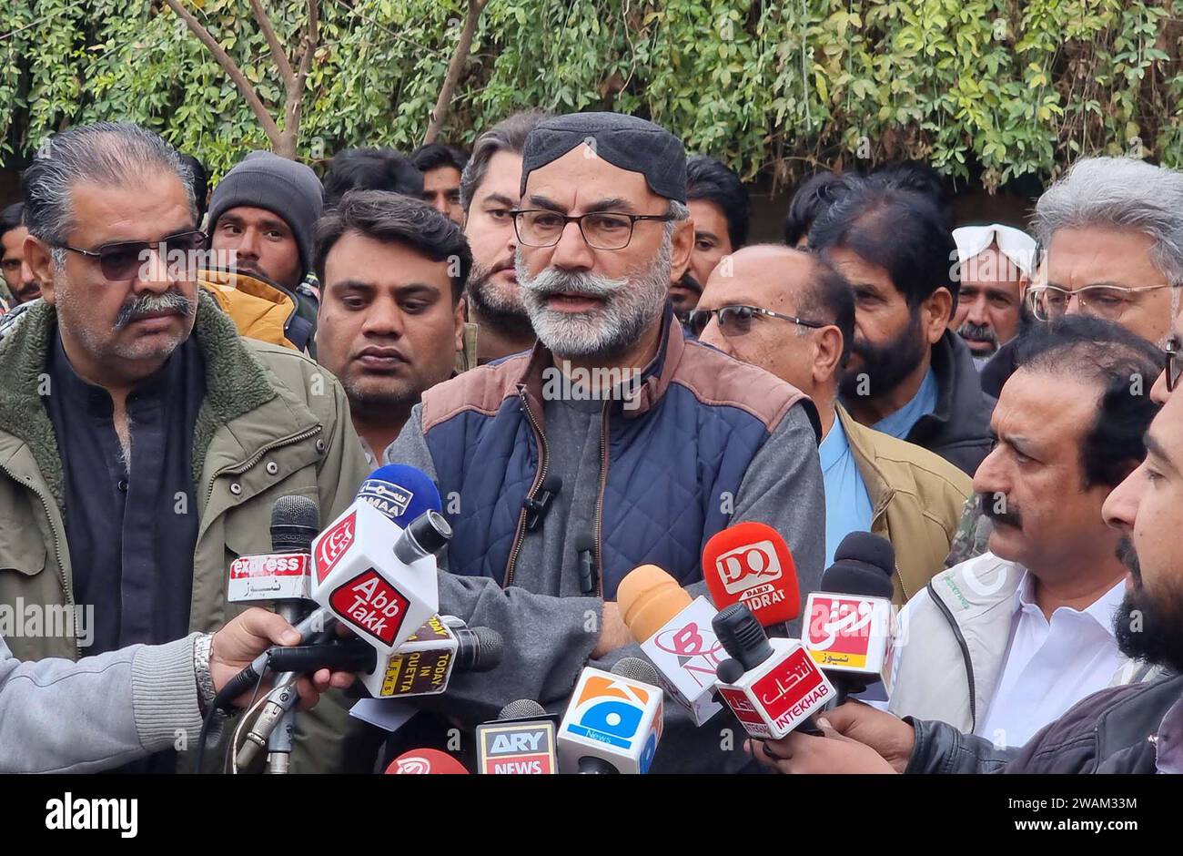 Senior Politician, Nawabzada Haji Lashkari Raisani is announcing the